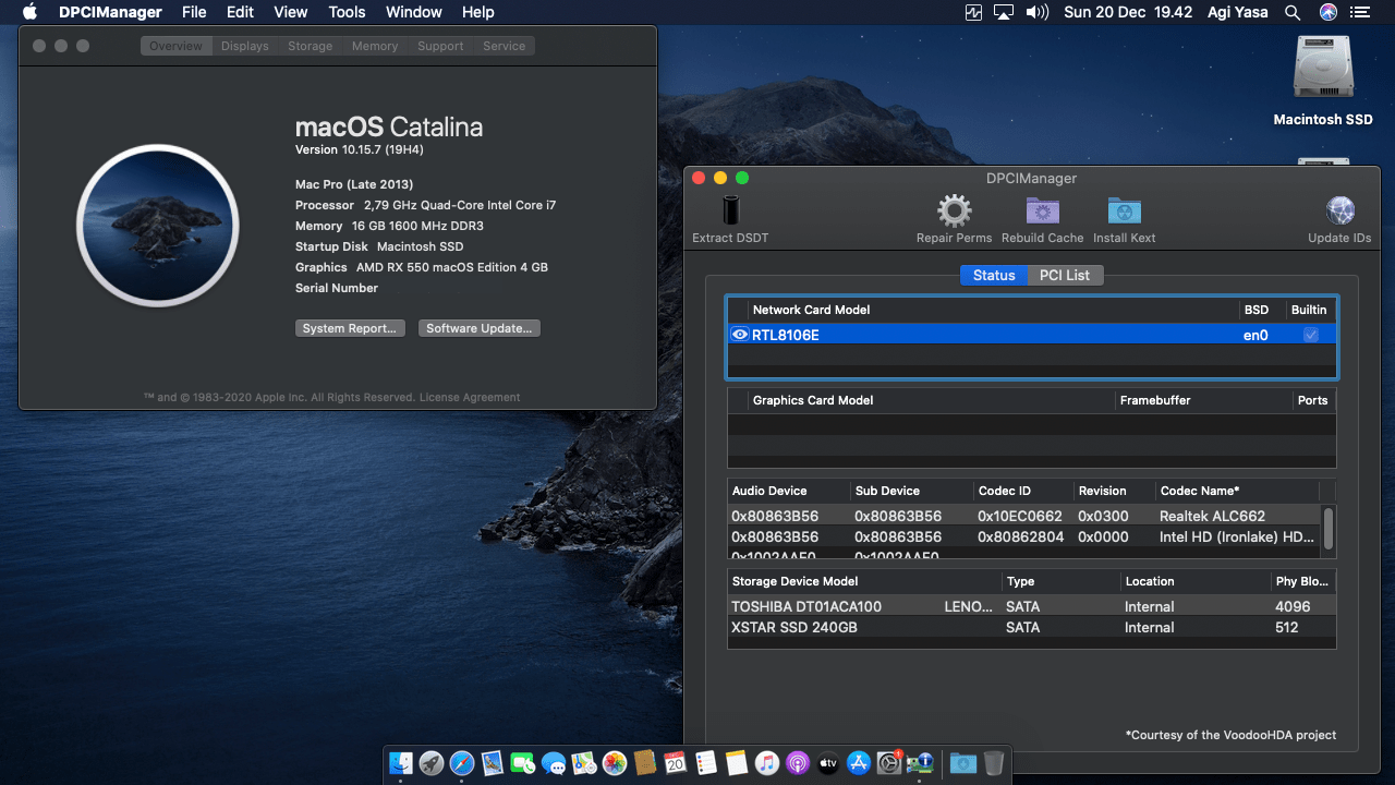 Success Hackintosh macOS Catalina 10.15.7 Build 19H4 in Magix H55 + Intel Core i7 860 + RX 550
